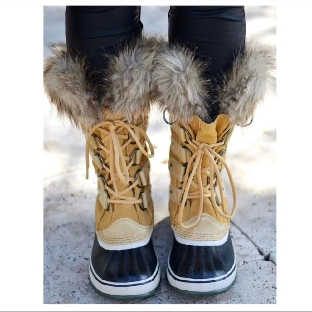 SOREL Joan of Arctic Fur Lining Winter Snow Duck Boot in Beige 1555381373
